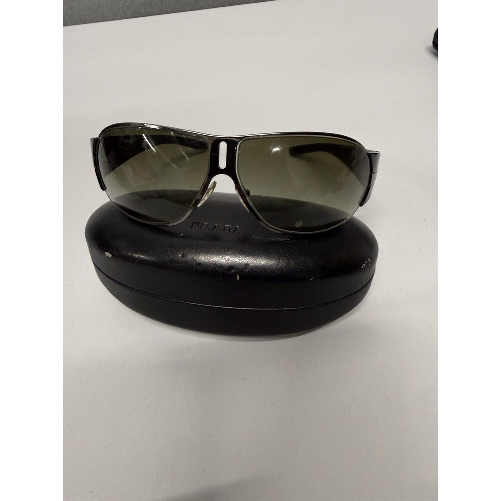 Prada SPR 60H Gunmetal Grey Rectangle Sunglasses Made in Italy